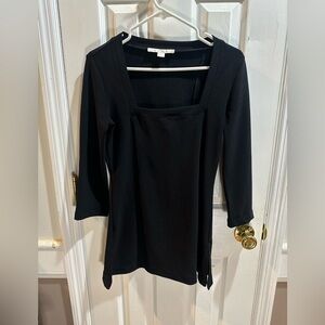 Boston Proper Beyond Travel Black Square Neck Mini Dress 3/4 Sleeve Sexy Small